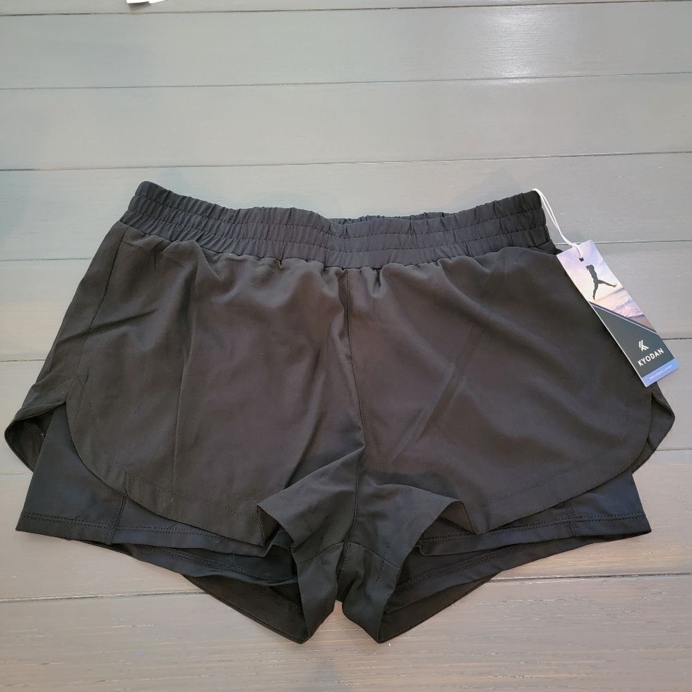 Kyodan Women's Black Elastic Waist Double Layer Running Shorts Size Large
